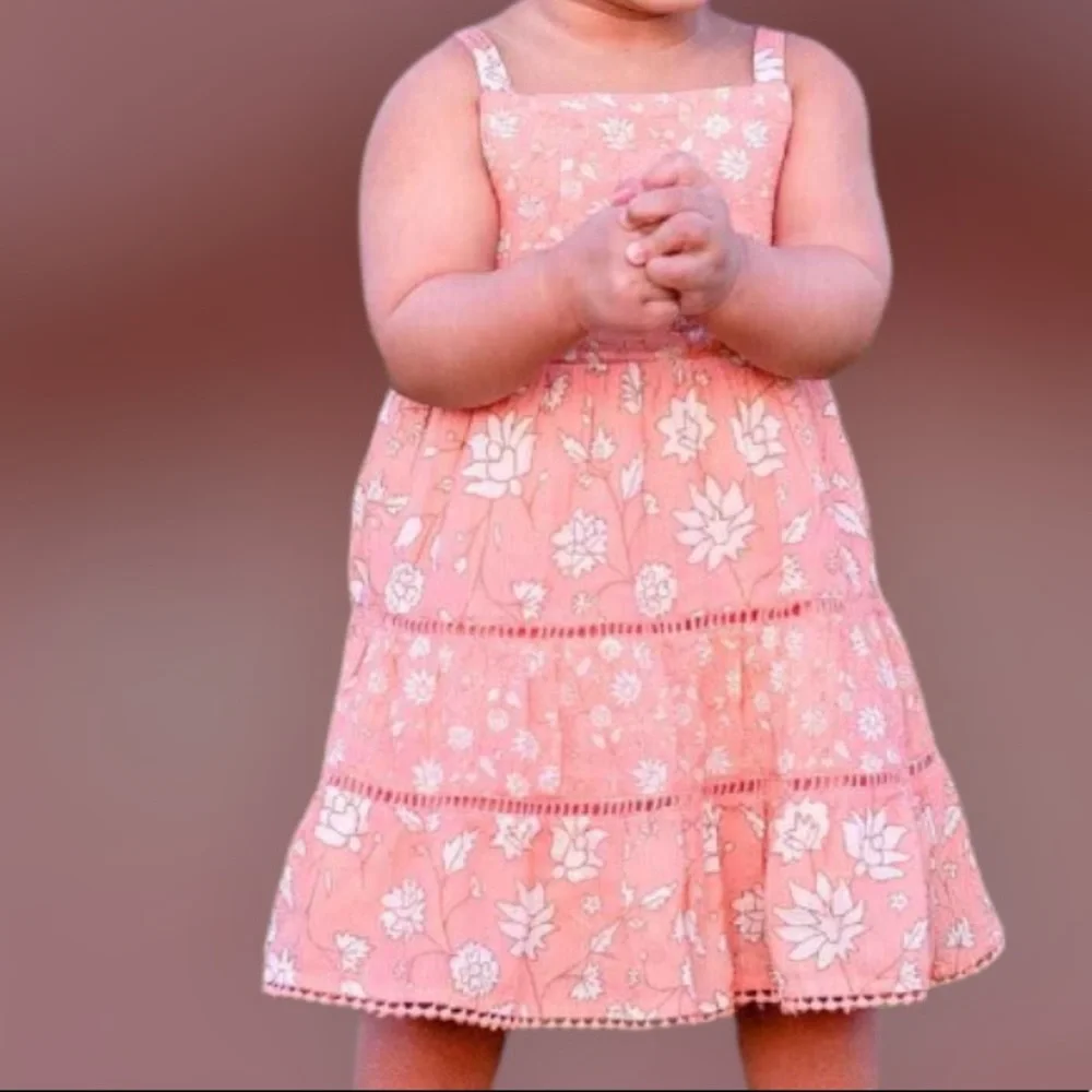 Cat & Jack Peach Floral Tiered Tank Dress with Panty